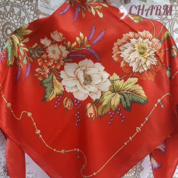 Павловопосадский платок Белый Танец шёлковый