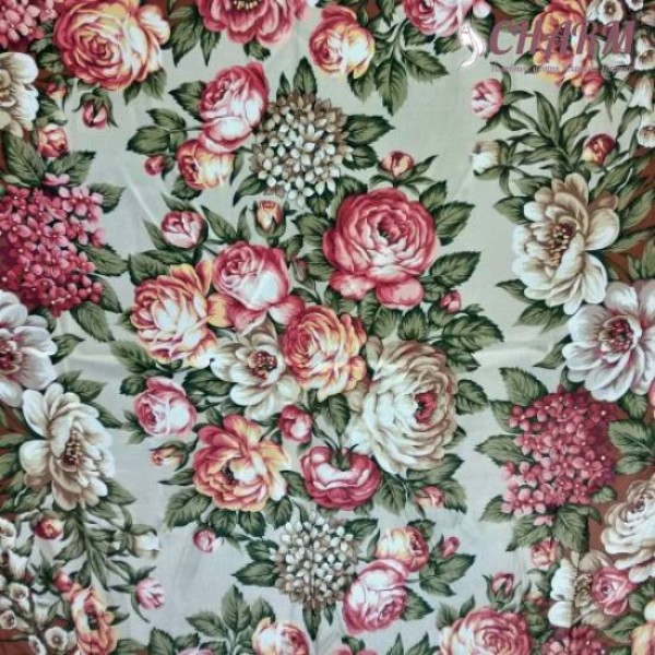 Павловопосадский платок Чайные Розы шёлковый