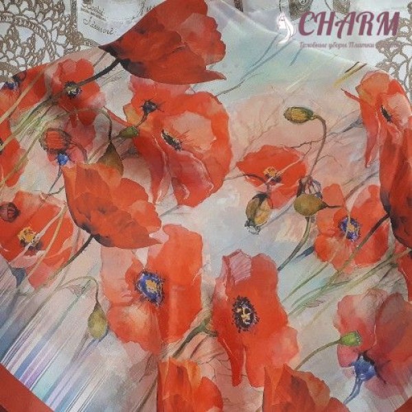 Павловопосадский платок Маковое Поле шёлковый