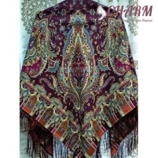 Павловопосадский платок Мечта хрустальная шерстяной с шёлковой бахромой