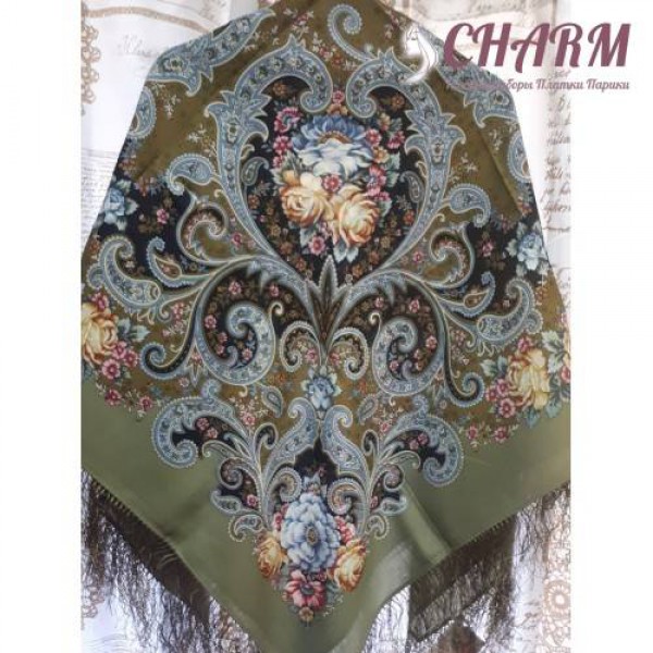 Павловопосадский платок Мечты о счастье шерстяной с шёлковой бахромой