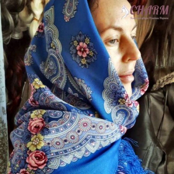 Павловопосадский платок Мгновение шерстяной с шёлковой бахромой