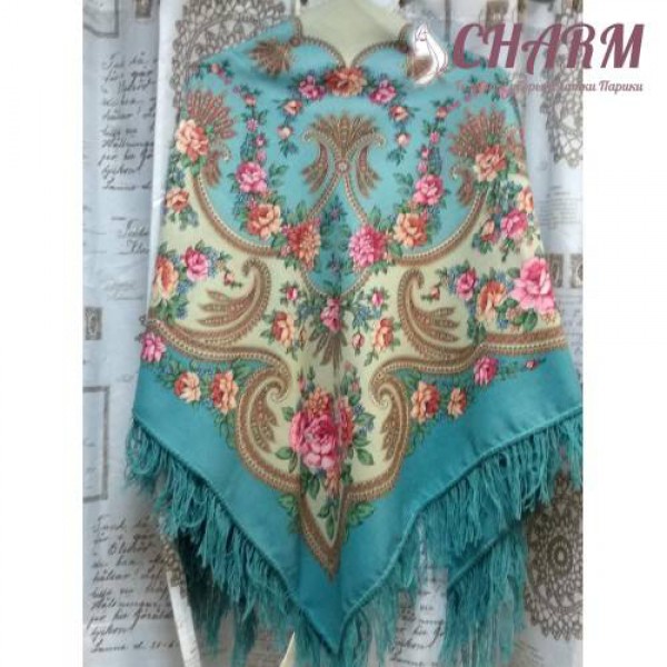 Павловопосадский платок Откровение - 2 шерстяной с шёлковой бахромой