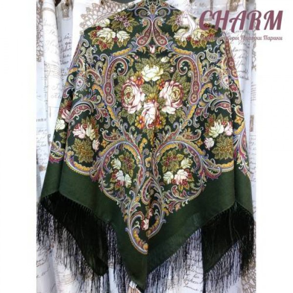 Павловопосадский платок Песнь уходящего лета шерстяной с шёлковой бахромой