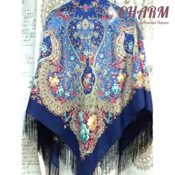 Павловопосадский платок Прекрасное далёко - 3 шерстяной с шёлковой бахромой