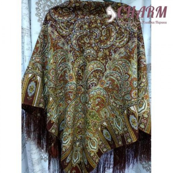 Павловопосадский платок Садко шерстяной с шёлковой бахромой