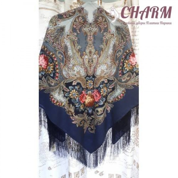 Павловопосадский платок Сон бабочки - 2 шерстяной с шёлковой бахромой