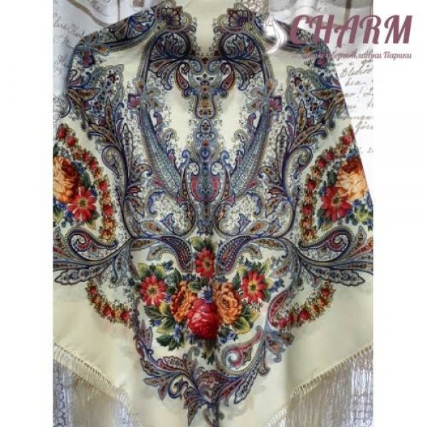 Павловопосадский платок Сон бабочки шерстяной с шёлковой бахромой