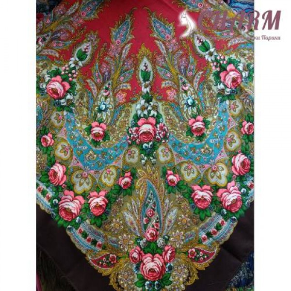 Павловопосадский платок Крым шерстяной с шёлковой бахромой