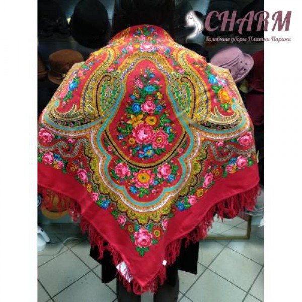 Павловопосадский платок Любава - 2 шерстяной с шёлковой бахромой