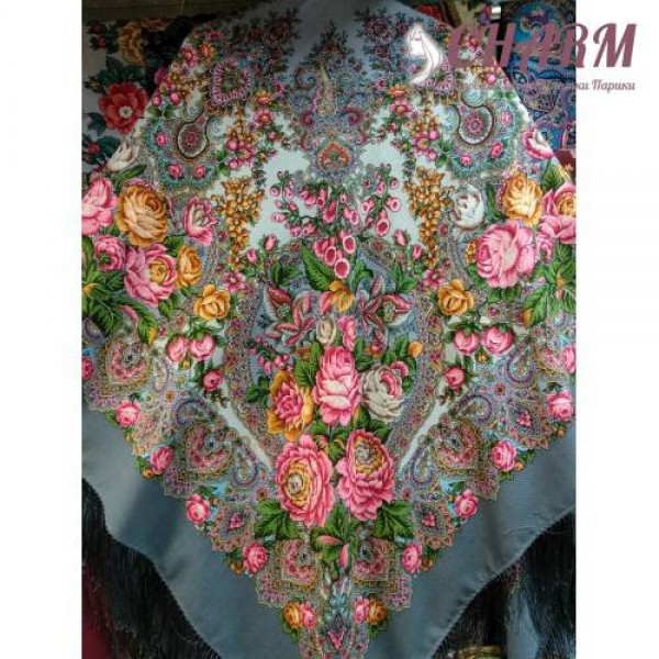 Павловопосадский платок Медовый полдень шерстяной с шёлковой бахромой