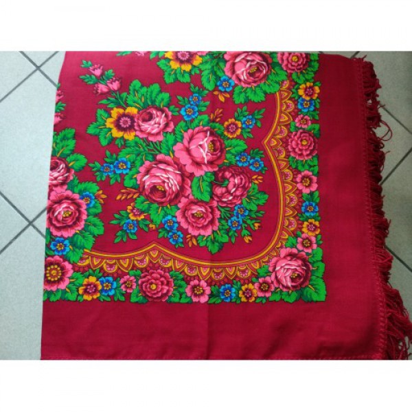 Павловопосадский платок Матрёшка - 2 шерстяной с шёлковой бахромой