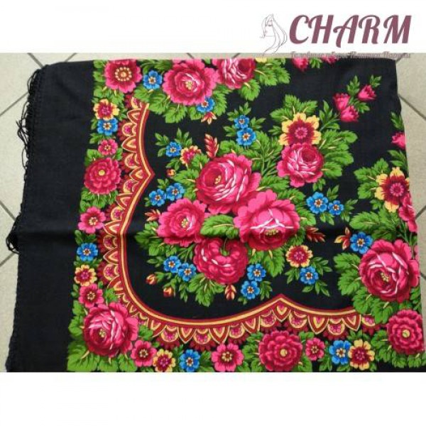 Павловопосадский платок Матрёшка шерстяной с шёлковой бахромой