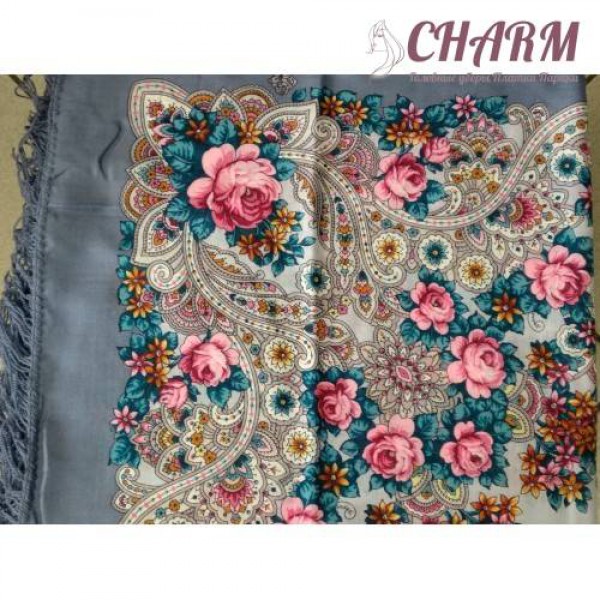 Павловопосадский платок На крыльях ветра шерстяной с шёлковой бахромой