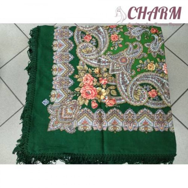 Павловопосадский платок Озёрный край - 2 шерстяной с шёлковой бахромой